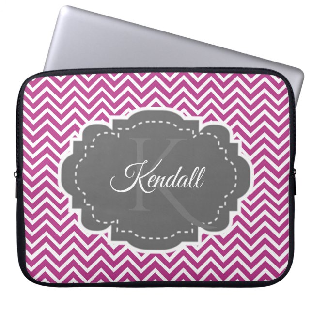 Capa Para Notebook Bolsa de laptop Personalizada Magenta Chevron (Frente)