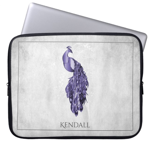 Capa Para Notebook Bolsa de laptop Personalizada Pavão Elegante Roxo (Frente)