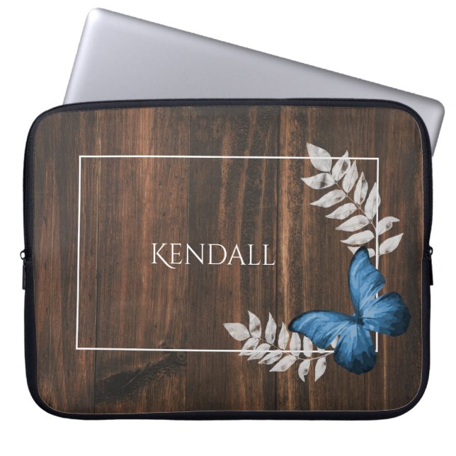 Capa Para Notebook Bolsa de laptop Personalizada Rustic Blue Butterfl (Frente)