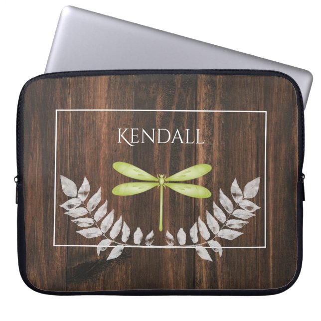 Capa Para Notebook Bolsa de laptop Personalizada Rustic Green Dragonf (Frente)