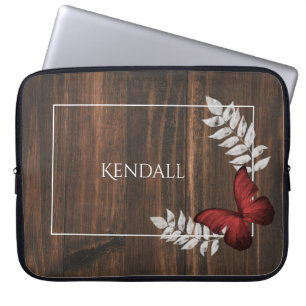 Capa Para Notebook Bolsa de laptop Personalizada Rustic Red Butterfly
