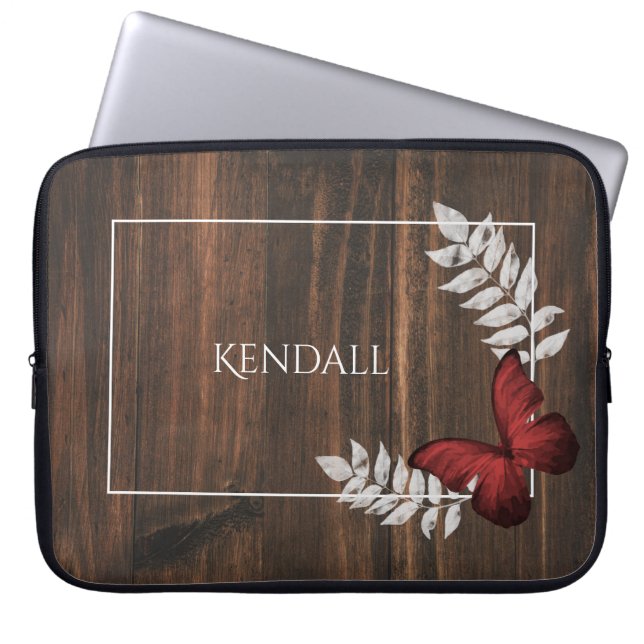 Capa Para Notebook Bolsa de laptop Personalizada Rustic Red Butterfly (Frente)