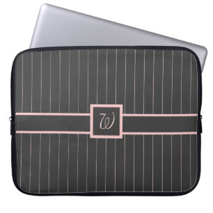 Capa Para Notebook Bolsa de laptop Preta com Pinstripes Rosa