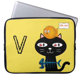 Capa Para Notebook Bolsa de laptop Preto Peixe Osso Amarelo