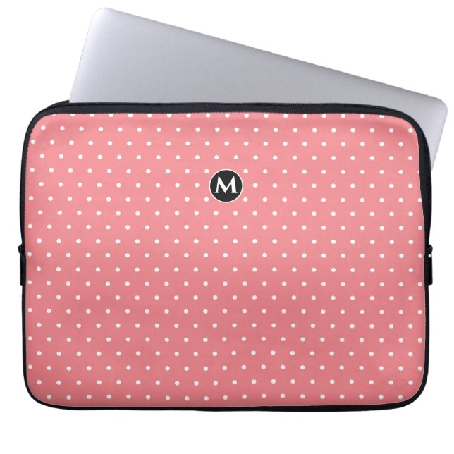 Capa Para Notebook Bolsa de laptop rosa Bolinhas pequena monograma (Frente)