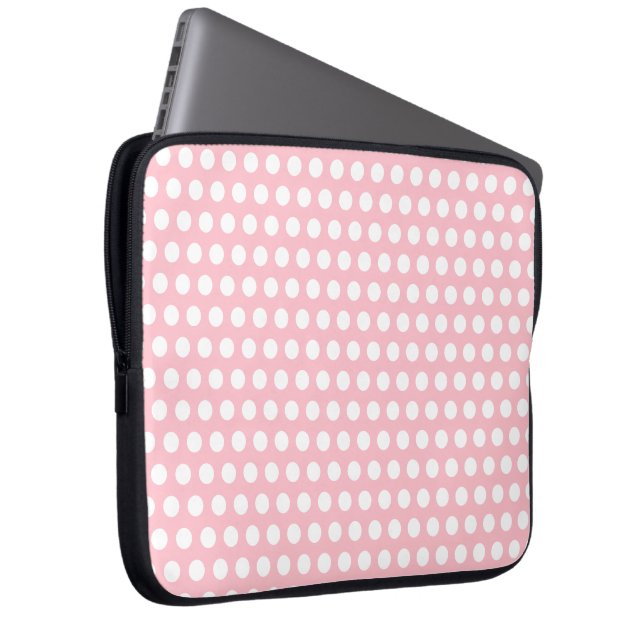 Capa Para Notebook Bolsa de laptop rosa chic com Bolinhas brancas (Frente Esquerda)
