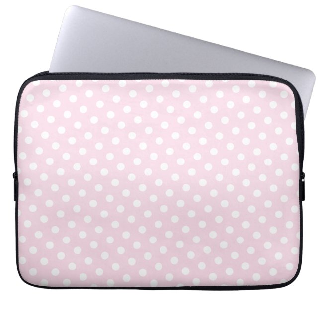 Capa Para Notebook Bolsa de laptop rosa e Bolinhas branca (Frente)