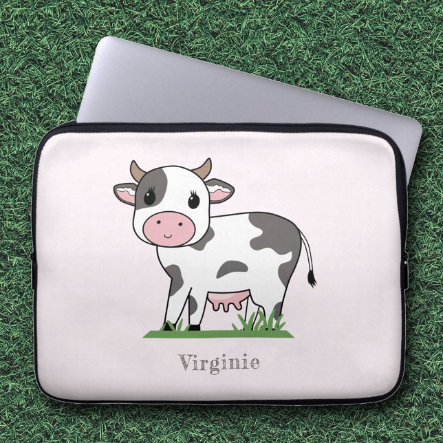 Capa Para Notebook Bolsa de laptop rosa-vaca-branca (Cute Cow Pink Laptop Sleeve)