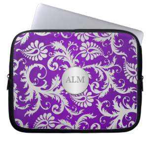 Capa Para Notebook Bolsa de laptop Roxo e Silver Damask