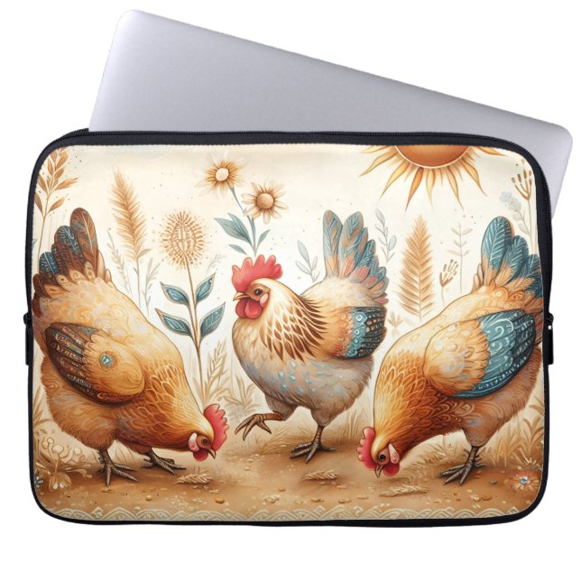 Capa Para Notebook Bolsa de laptop Rustic Barnyard Chickens Boho (Frente)