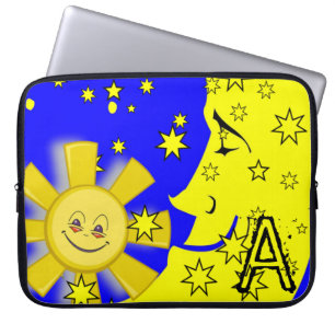 Capa Para Notebook Bolsa de laptop Sol Lua Amarelo Estrelas Azul