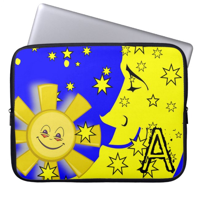 Capa Para Notebook Bolsa de laptop Sol Lua Amarelo Estrelas Azul (Frente)