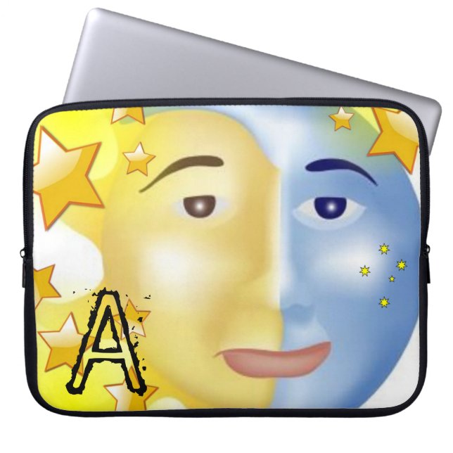 Capa Para Notebook Bolsa de laptop Sol Lua Estrelas Amarelas (Frente)