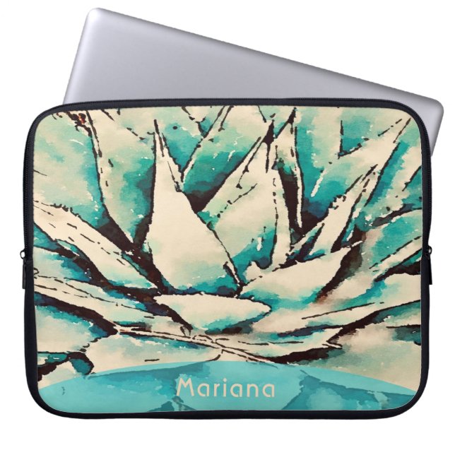 Capa Para Notebook Bolsa de laptop Suculenta do Teal Agave (Frente)