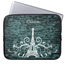 Capa Para Notebook Bolsa de laptop Teal Eiffel Tower Grunge