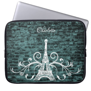 Capa Para Notebook Bolsa de laptop Teal Eiffel Tower Grunge