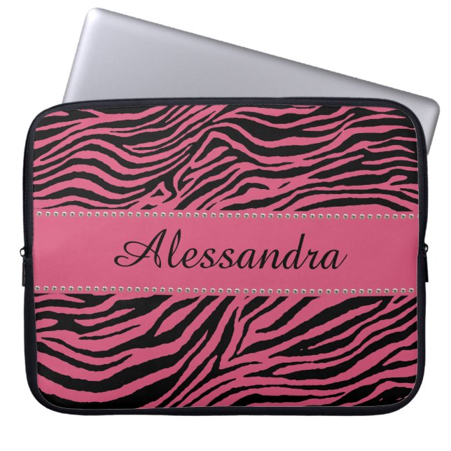Capa Para Notebook Bolsa de laptop Zebra Rosa Personalizada (Frente)