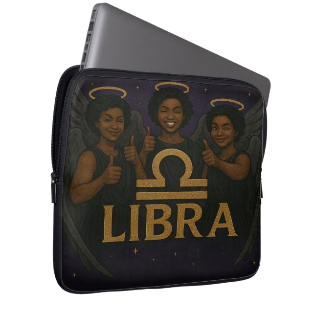 Capa Para Notebook Bolsa de laptop Zodiodiac Anjo Libra Negra (Frente Esquerda)