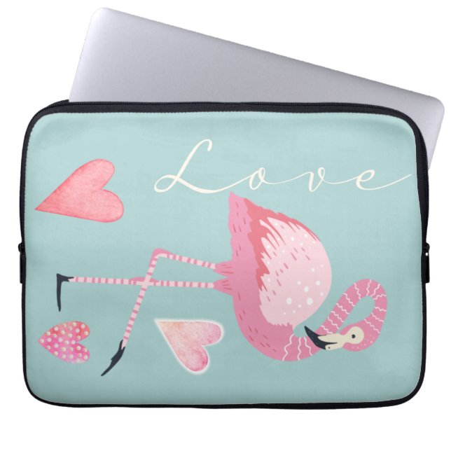 Capa Para Notebook Bolsa Eletrônica de Amor de Flamingo Rosa (Frente)