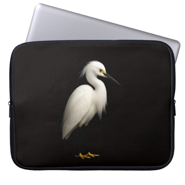 Capa Para Notebook Bolsa para Laptop Black 4 Luxe, Garça Branca Elega (Frente)