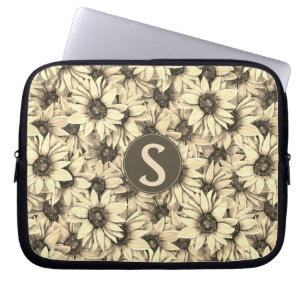 Capa Para Notebook Bolsa para Laptop Charme Vintage Girassol Tom Sépi