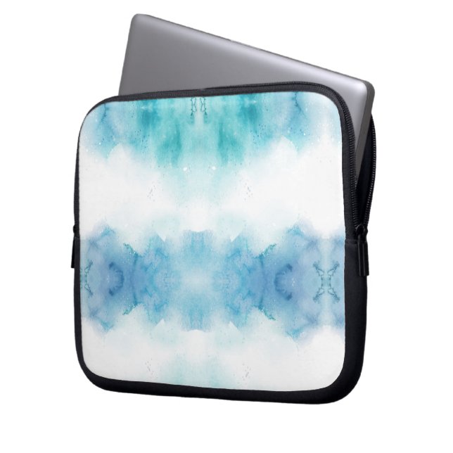 Capa Para Notebook Bolsa para laptop com aguarela azul e branca  (Frente Esquerda)