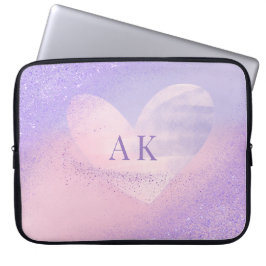 Capa Para Notebook Bolsa para Laptop com Coração em Gradiente Roxo Ro