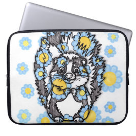 Capa Para Notebook Bolsa para Laptop com Esquilo Fofo e Flores Azuis