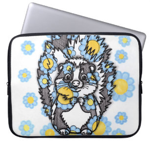 Capa Para Notebook Bolsa para Laptop com Esquilo Fofo e Flores Azuis