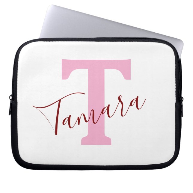 Capa Para Notebook Bolsa para Laptop com Monograma Rosa | Nome Person (Frente)