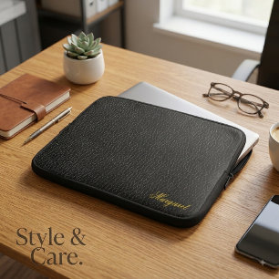 Capa Para Notebook Bolsa para Laptop com Textura de Couro Preto e Nom