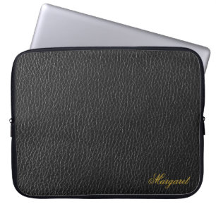 Capa Para Notebook Bolsa para Laptop em Couro Preto com Nome Personal