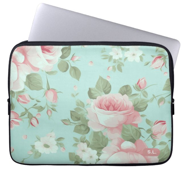 Capa Para Notebook Bolsa para Laptop Floral Verde Elegante (Frente)