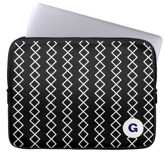 Capa Para Notebook Bolsa para Laptop Geométrica com Monograma Preto (Frente)