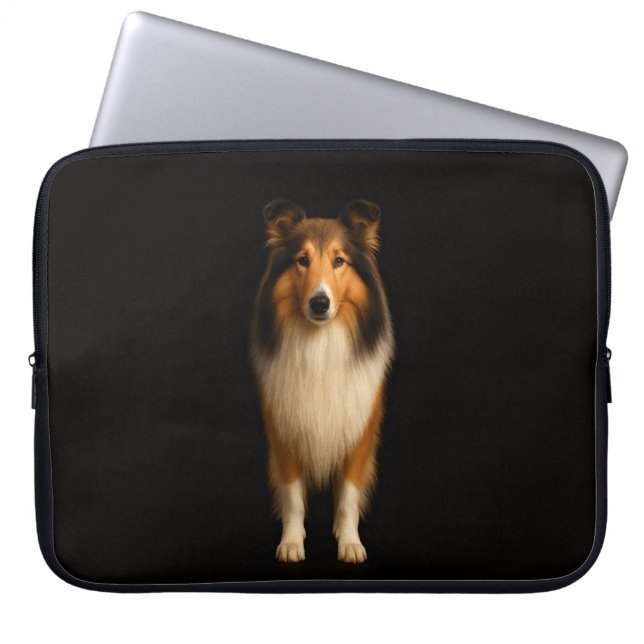 Capa Para Notebook Bolsa para Laptop Preta 4 Luxe, Cão Collie Leal (Frente)