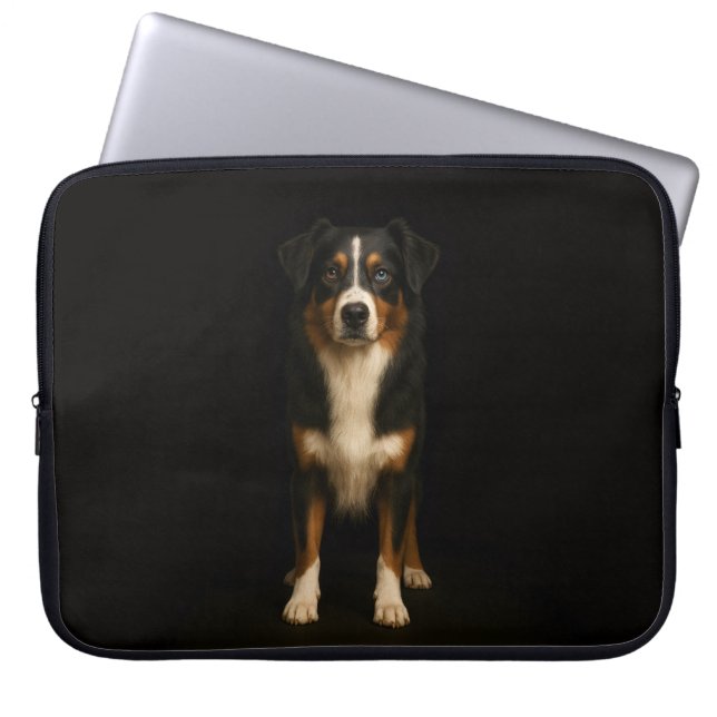 Capa Para Notebook Bolsa para Laptop Preta 4 Luxe com Cachorro Aussie (Frente)