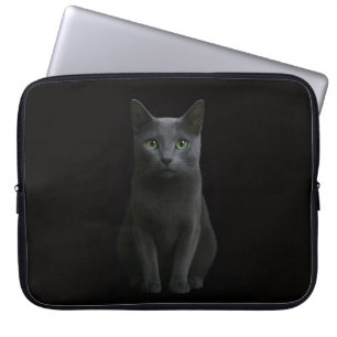 Capa Para Notebook Bolsa para Laptop Preta 4 Luxe com Gato Azul Russo