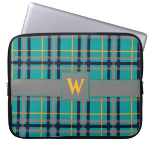Capa Para Notebook Bolsa para Laptop Xadrez Azul e Laranja