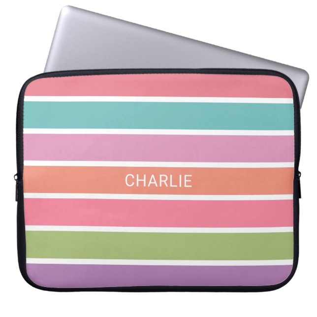 Capa Para Notebook Bolsas de laptop de nomes personalizados de Stripe (Frente)