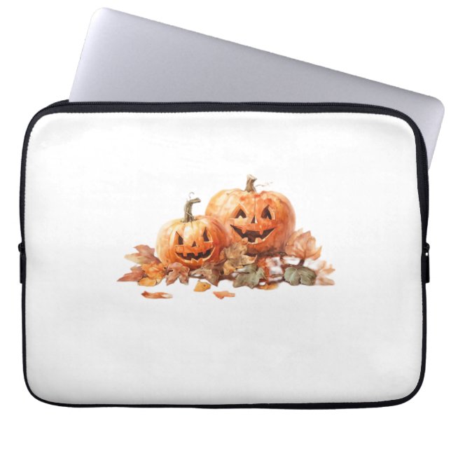 Capa Para Notebook Bombas de Halloween por Aquarela com Folhas de out (Frente)
