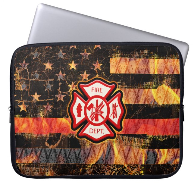 Capa Para Notebook Bombeiro Cross e Flames (Frente)