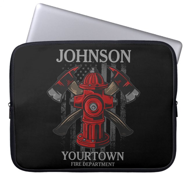 Capa Para Notebook Bombeiro NOME Fire Department Hydrant USA Flag (Frente)