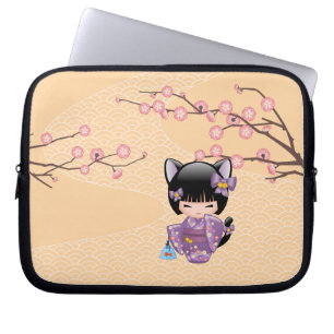 Capa Para Notebook Boneca de Neko Kokeshi - menina de gueixa das