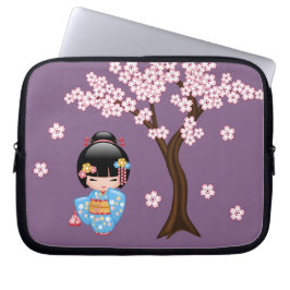 Capa Para Notebook Boneca Maiko Kokeshi - Rapariga Kimono Geisha Azul