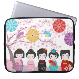 Capa Para Notebook Bonecas Kokeshi Japonesas