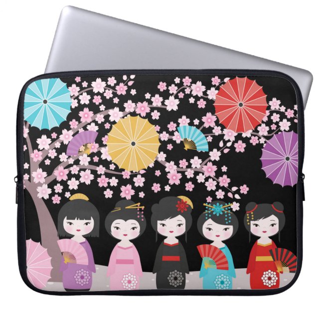 Capa Para Notebook Bonecas Kokeshi japonesas Black (Frente)