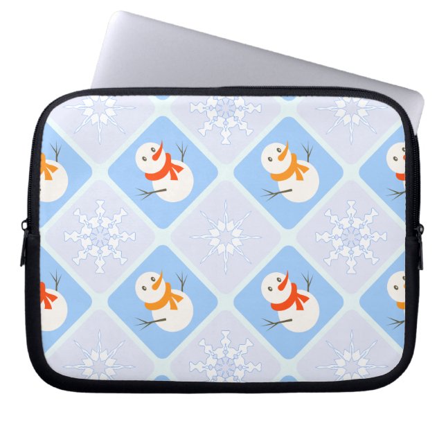 Capa Para Notebook Boneco de neve e flocos de neve com padrão xadrez  (Frente)