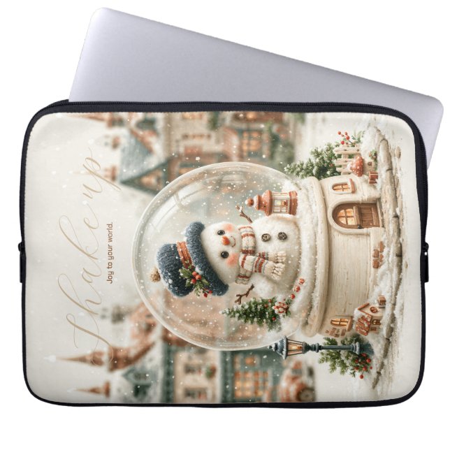 Capa Para Notebook Boneco de Neve Fofo em Globo de Neve (Frente)
