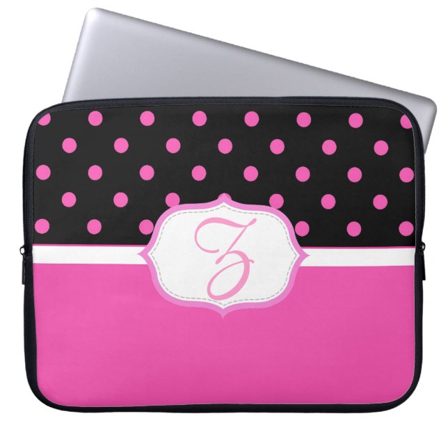 Capa Para Notebook Bonitas, doces, rosa e bolinhas pretas (Frente)