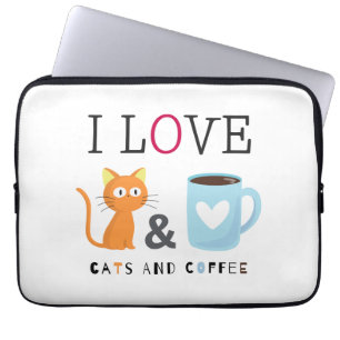 Capa Para Notebook Bonito Adoro Gatos e Café Branco